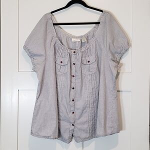 Dress Barn Woman Button Up Down Shirt Plaid Short Sleeves Cotton Size 3X Plus